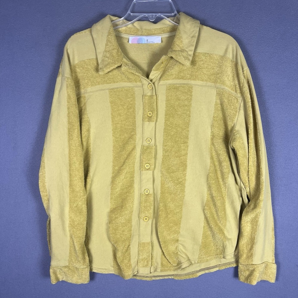 Free People Beach Button Up Long Sleeve Shirt Terry Yellow Size X-Small - Picture 2 of 7